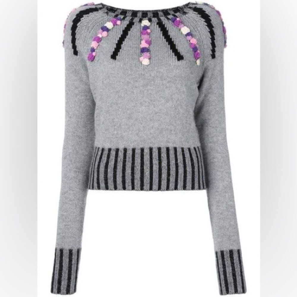 Olympia Le-Tan Cashmere Margot Embroidered Sweater in Grey Medium - Picture 1 of 15